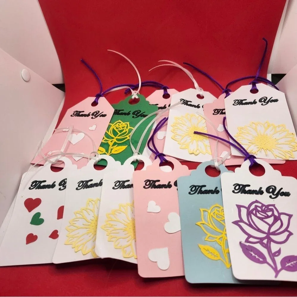 Hand Crafted  Floral  Colorful Gift Tags Thank You Cards Set of 12